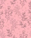 Pink pattern with lina art flowers