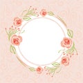 Pink pattern with stylized wreath of roses for greeting card Royalty Free Stock Photo