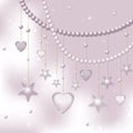 Pink pearls, stars and hearts on a light backgroun