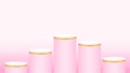 Pink pedestal cylinder circle five steps for cosmetics showcase, podium circle stage pink pastel soft color, platform 5 steps for