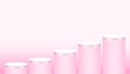 Pink pedestal cylinder circle five steps for cosmetics showcase, podium circle stage pink pastel soft color, platform 5 steps for