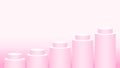 Pink pedestal cylinder circle 5 steps for cosmetics showcase, podium circle stage pink pastel soft color, platform five steps and