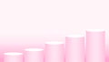 Pink pedestal cylinder circle 5 steps for cosmetics showcase, podium circle stage pink pastel soft color, platform five steps for