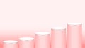 Pink pedestal cylinder circle 5 steps for cosmetics showcase, podium circle stage pink red soft pastel color, platform five steps