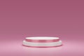 Pink pedestal or podium display with sweet platform concept on valentines background. Blank shelf stand for showing product. 3D
