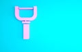 Pink Peeler icon isolated on blue background. Knife for cleaning of vegetables. Kitchen item, appliance. Minimalism