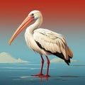 Pink pelican, wingspan over water. Beautiful large bird close up. Royalty Free Stock Photo