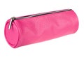 Pink pencil case isolated on white Royalty Free Stock Photo