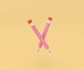 pink pencil icon, minimal 3d render illustration on Yellowish Orange background