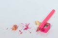 Pink pencil and sharpener isolated Royalty Free Stock Photo