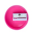 Pink pencil sharpener rectangle shape in a circle  isolated on white background with clipping path , top view Royalty Free Stock Photo