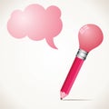 Pink pencil wit bulb and message bubble