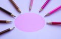 Pink pencils in a semicircle - copy space Royalty Free Stock Photo