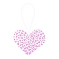 Pink pendant on a string of many small hearts in the shape of a heart