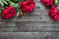 Pink peonies flowers on rustic wooden background. Selective focus Royalty Free Stock Photo