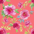 Big red flowers on green background. Design for print, wallpaper, textile.