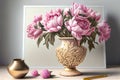 Pink peony bouquet in a beautiful vase - Generative AI