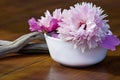Pink Peony Flowers In White Bowl