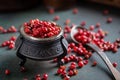 Pink pepper in vintage bowl