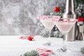 Pink peppermint martini with candy cane rim Royalty Free Stock Photo