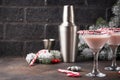 Pink peppermint martini with candy cane rim Royalty Free Stock Photo