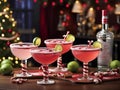 Pink peppermint martini with candy cane rim. Christmas cocktail Royalty Free Stock Photo