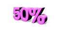 Pink 50 Percent 3D render text - Illustration on white background