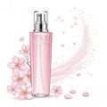 Pink Perfume Bottle with Cherry Blossoms, Isolated on White Background, Perfume, Blossom Royalty Free Stock Photo