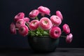 Pink Persian Buttercup Flowers Blooming in a Vase - Closeup Wallpaper, generative AI