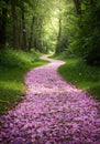 Pink Petals Path Through Lush Green Forest Royalty Free Stock Photo