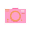 Pink photo camera simple flat style vector trendy illustration accessory for voyage, travelling