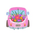 pink pickup truck with flowers, vintage car. Vector Illustration for printing, backgrounds and packaging. Image can be Royalty Free Stock Photo