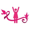 Pink pictogram with lace and pigeon campaign breast cancer