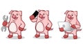 Pink Pig Mascot with phone