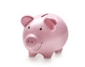 Pink pig money box. Coins and cash savings. Piggy bank isolated on white Royalty Free Stock Photo