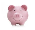 Pink pig money box. Coins and cash savings. Piggy bank isolated on white.Investment.Deposit Royalty Free Stock Photo