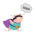 Pink Pig Superhero Character in Eye Mask and Cloak Crashing Vector Illustration Royalty Free Stock Photo