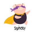 Pink Pig Superhero Character in Eye Mask and Cloak Fighting Vector Illustration Royalty Free Stock Photo