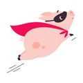 Pink Pig Superhero Character in Eye Mask and Cloak Flying Having Super Power Vector Illustration Royalty Free Stock Photo