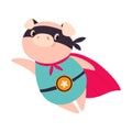 Pink Pig Superhero Character in Eye Mask and Cloak Flying Vector Illustration Royalty Free Stock Photo