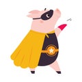 Pink Pig Superhero Character in Eye Mask and Cloak Having Super Power Vector Illustration Royalty Free Stock Photo