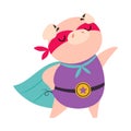 Pink Pig Superhero Character in Eye Mask and Cloak Having Super Power Vector Illustration Royalty Free Stock Photo