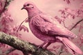 Pink pigeon on a tree branch with pink petals in spring
