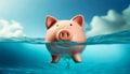 Pink Piggy Bank in the Blue Water - Generative Ai