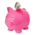 Pink piggy bank ceramic money toy isolated on the white background