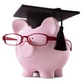Pink piggy bank glasses college graduate hat cap Royalty Free Stock Photo