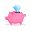 Pink piggy bank and diamond, saving and investing money concept cartoon vector Illustration Royalty Free Stock Photo