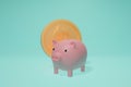 Pink piggy bank with dollar coin on green pastel background. Minimal 3D Rendering. saving money Banking, Investment and Financial Royalty Free Stock Photo
