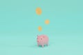 Pink piggy bank with dollar coin on green pastel background. Minimal 3D Rendering. saving money Banking, Investment and Financial Royalty Free Stock Photo