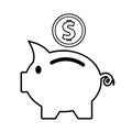 Pink piggy bank with falling dollar coins, flat icon vector illu Royalty Free Stock Photo